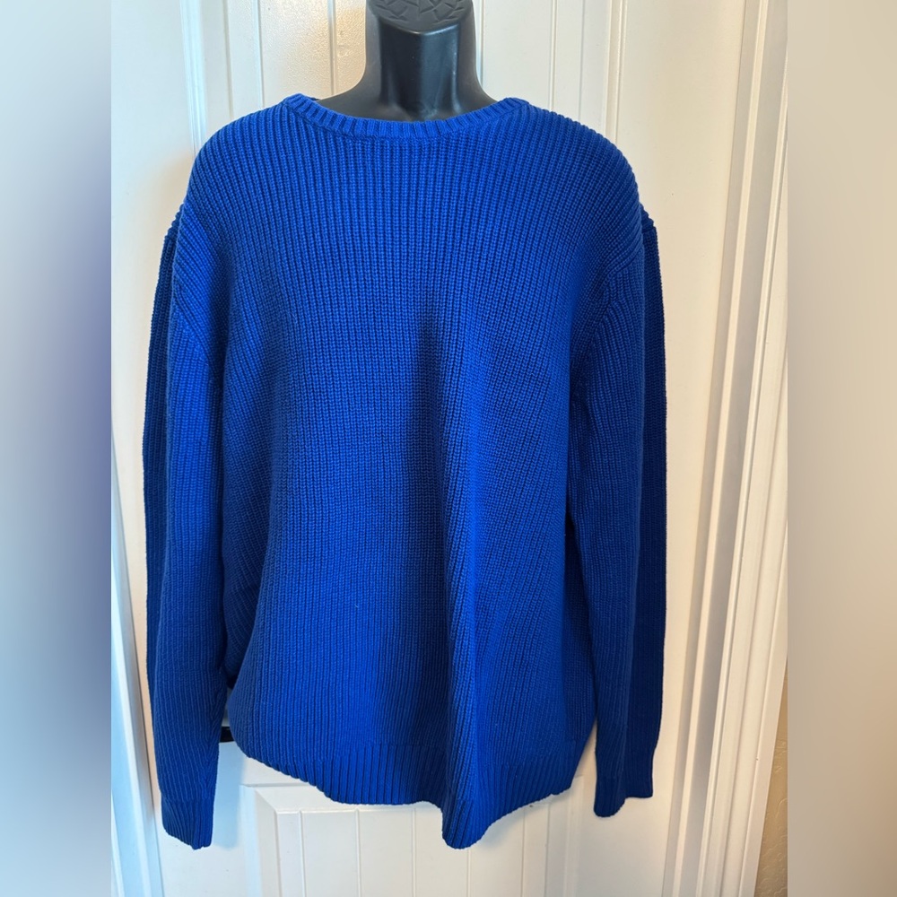 NWOT Goodthreads Men's Blue Soft Cotton Rib Stitch Crewneck Sweater, Size XXL